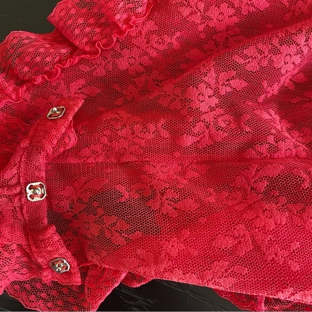 Vintage 80s Blush Lace Red Teddy Made In USA Size Small S Stretch Lingerie - Picture 3 of 7